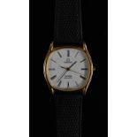 Omega - a gentleman's De Ville quartz wristwatch, textured two tone white cushion dial,