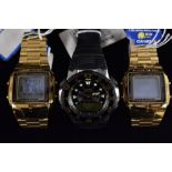Watches - a Casio Wave Ceptor analogue and digital dual display gentleman's wristwatch, black dial,