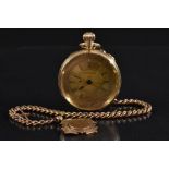 A Swiss centre seconds chronograph open face pocket watch, gilt dial with floral centre,