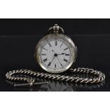 A Victorian silver open face chronometer pocket watch, white enamel dial, Roman numerals,