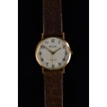 Bulova - a vintage 1970s gentleman's Longchamp 9ct gold wristwatch, silvered dial,