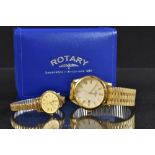 Rotary -a gentleman gold plated quatrz wristwatch, cream dial, Roman numerals, date aperture,