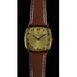 Tudor Rolex - a gentleman's vintage 9ct gold cased wristwatch, TV champagne dial, Arabic numerals,