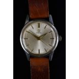 Omega - a vintage Seamaster wristwatch, silver dial, brass block batons, minute track,