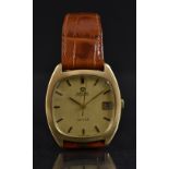 Omega - a 1970s 9ct gold cased De Ville wristwatch, brushed gilt cushion dial, block batons,