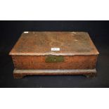 An 18th century oak rectangular document box, hinged cover, skirted base, bracket feet, 39.
