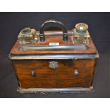 A Victorian walnut and ebonised combination inkstand and stationery box,
