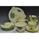 An Art Deco Foley china 'Sweet William' pattern part tea service, comprising of sandwich plate,