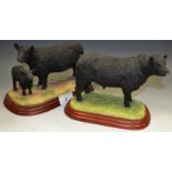 Border Fine Arts - a model of a Galloway Bull A2692; a Galloway Cow & Calf A3790,