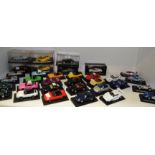 Toys - various die cast model vehicles on plinths including Mercedes W196, Ford GT 40,