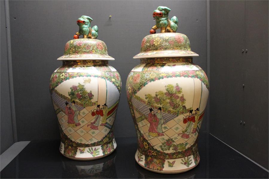A Pair of 20th century Chinese ovoid jars with, dimensions are approximately 64 cm high by 32 cm - Image 9 of 11