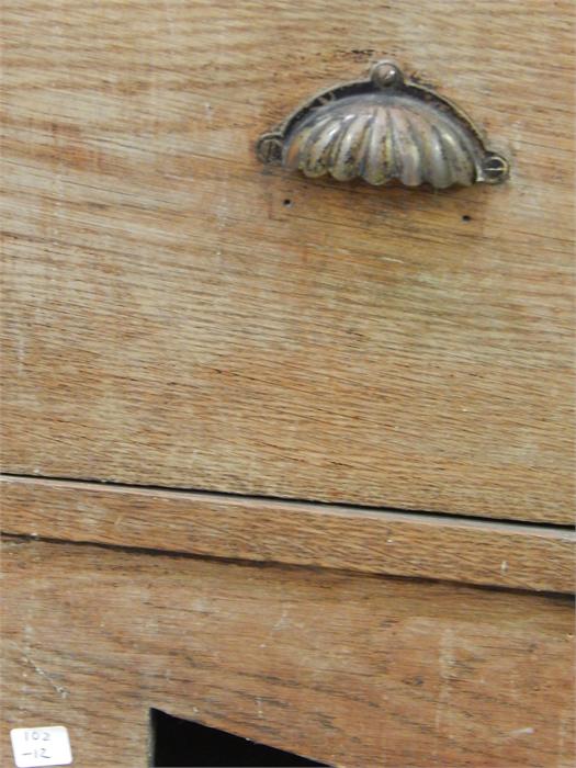 Arts and crafts Oak Wardrobe, mirrored door, stylised copper / metal inset - pelmet and base - Image 7 of 8