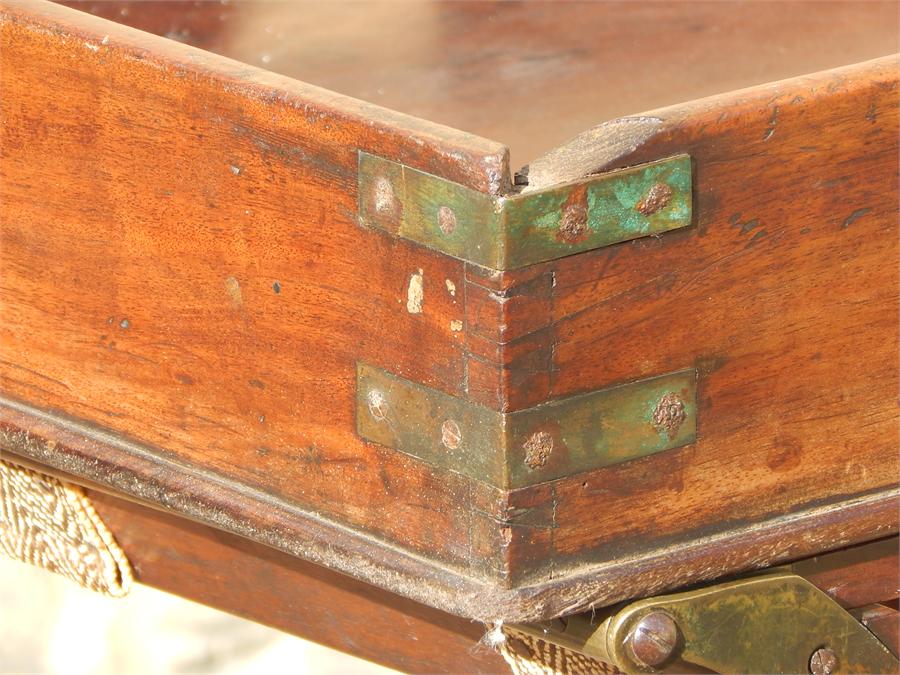 Mahogany Campaign Table with Fold-out Leaf, and Associated tray "Camp" table. Brass Female fitting - Image 16 of 17