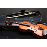 Quarter Violin in case with bow.