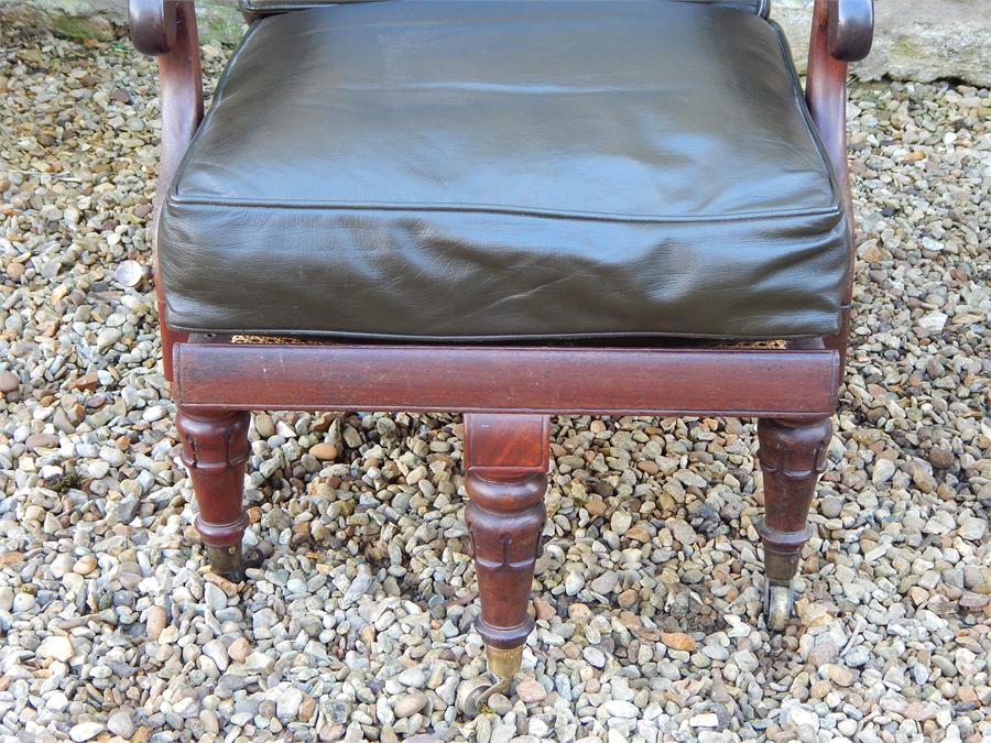 A William iV Metamorphic Adjustable Reclining Mahogany Bergere Library Armchair, with pull out leg - Image 10 of 11