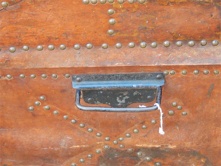 Leather clad brass studded dometop trunk. - Image 6 of 8