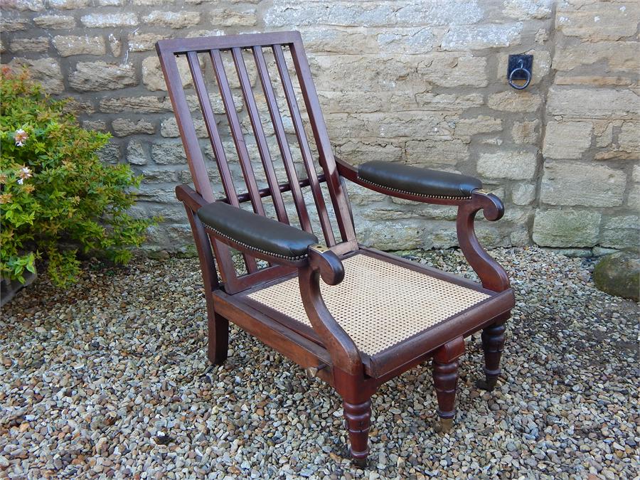 A William iV Metamorphic Adjustable Reclining Mahogany Bergere Library Armchair, with pull out leg - Image 2 of 11