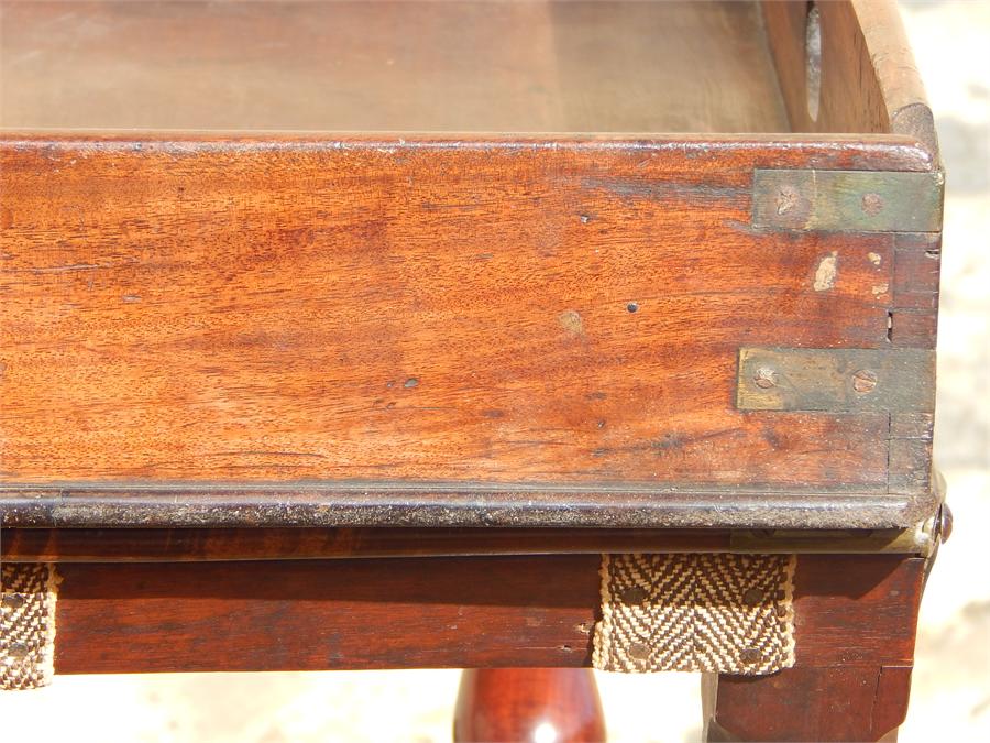 Mahogany Campaign Table with Fold-out Leaf, and Associated tray "Camp" table. Brass Female fitting - Image 13 of 17