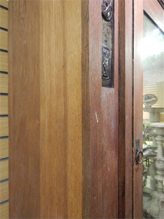 Arts and crafts Oak Wardrobe, mirrored door, stylised copper / metal inset - pelmet and base - Image 5 of 8