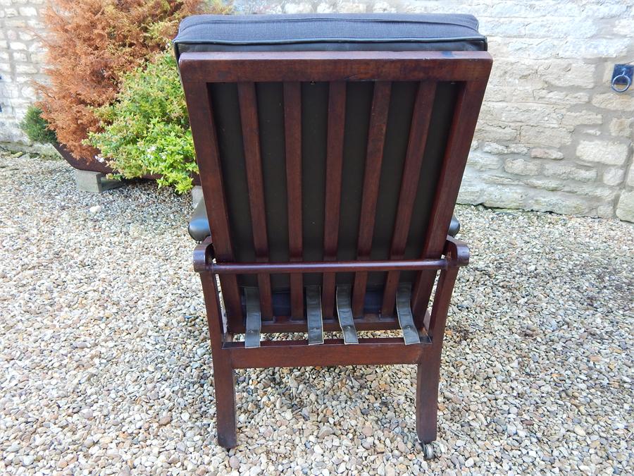 A William iV Metamorphic Adjustable Reclining Mahogany Bergere Library Armchair, with pull out leg - Image 6 of 11