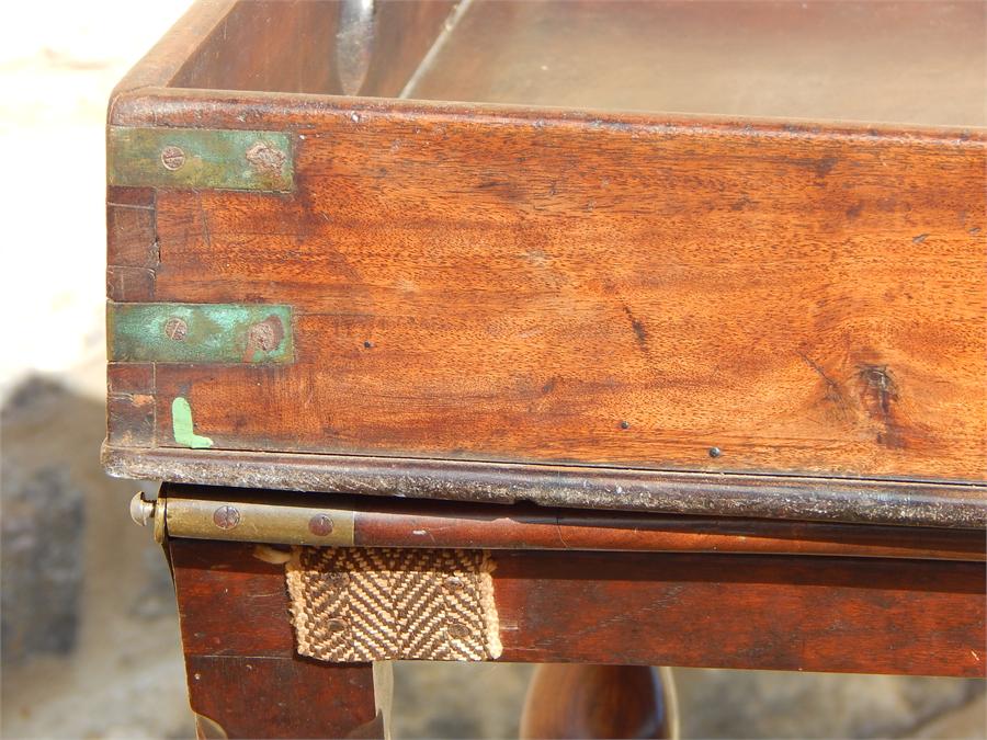 Mahogany Campaign Table with Fold-out Leaf, and Associated tray "Camp" table. Brass Female fitting - Image 12 of 17