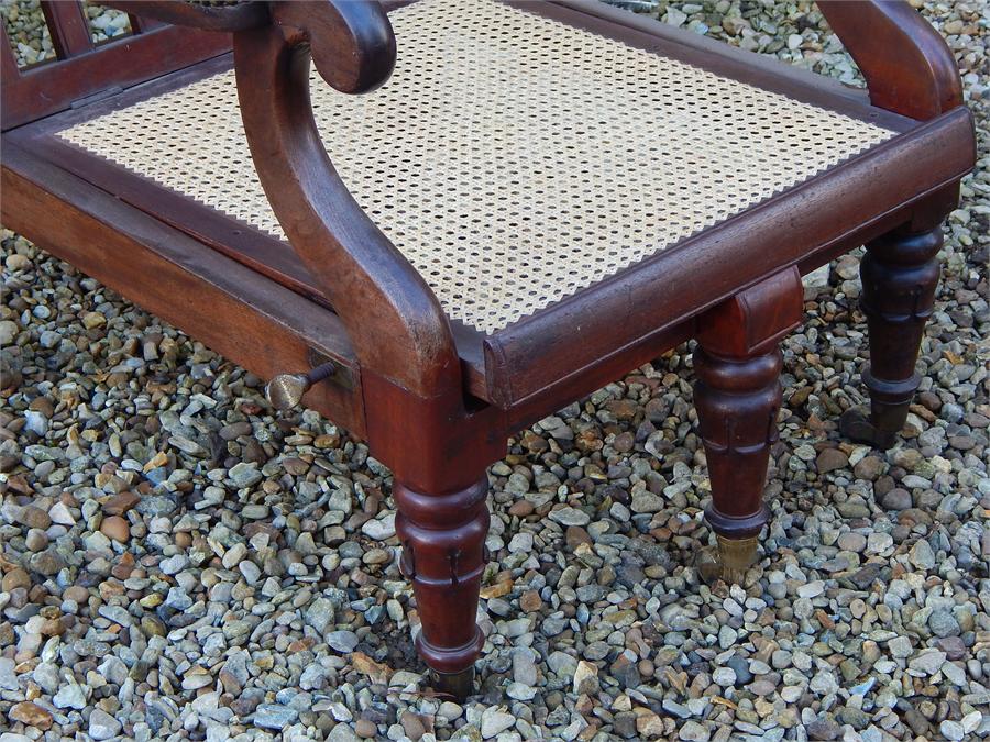 A William iV Metamorphic Adjustable Reclining Mahogany Bergere Library Armchair, with pull out leg - Image 3 of 11