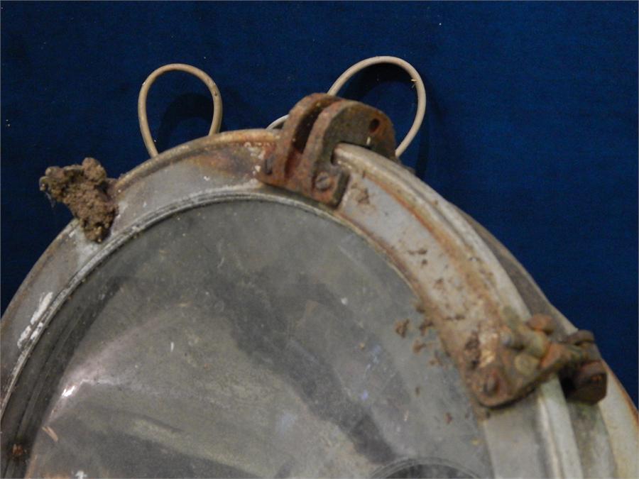 A Pair of Galvanised Industrial Lamps with Glass Covers, could be hung on chains or floor mounted. - Image 4 of 7