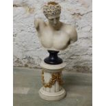 Classical figure on pedestal column - Damage and loss to hair - hole in head - modern, dimensions