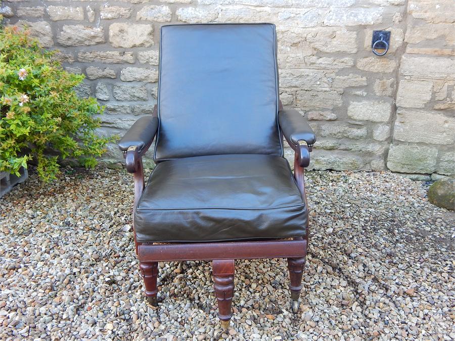 A William iV Metamorphic Adjustable Reclining Mahogany Bergere Library Armchair, with pull out leg - Image 9 of 11