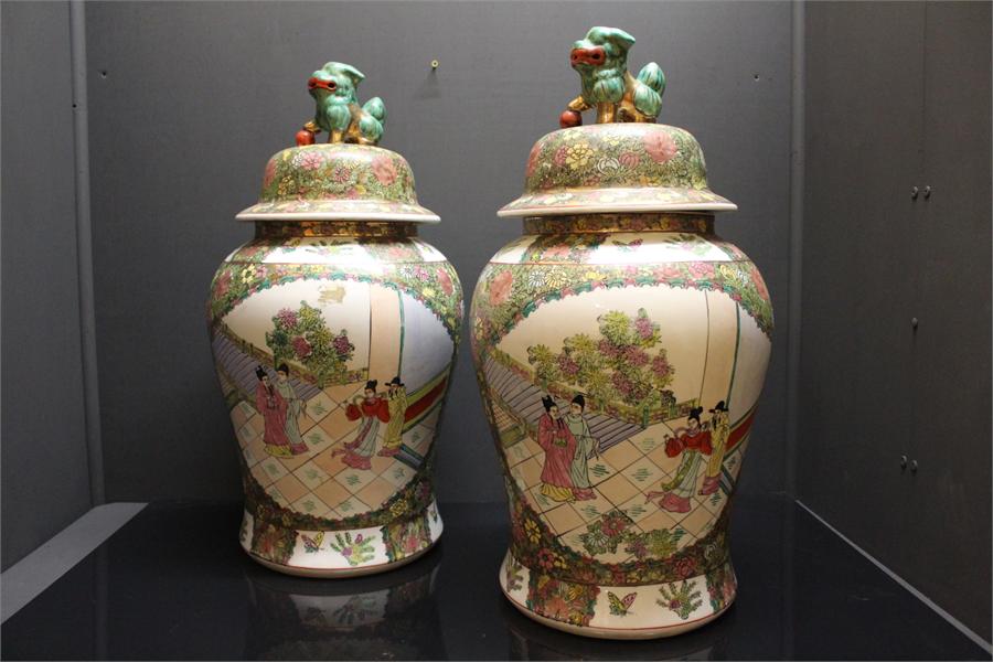 A Pair of 20th century Chinese ovoid jars with, dimensions are approximately 64 cm high by 32 cm - Image 8 of 11