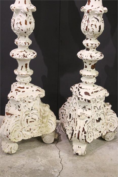 A pair of large wooden painted pricket candle stands. - Image 12 of 20