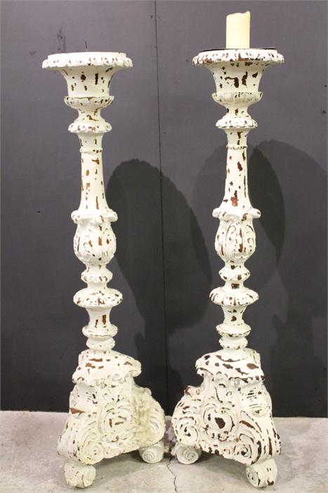 A pair of large wooden painted pricket candle stands. - Image 10 of 20