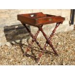 Mahogany Campaign Table with Fold-out Leaf, and Associated tray "Camp" table. Brass Female fitting