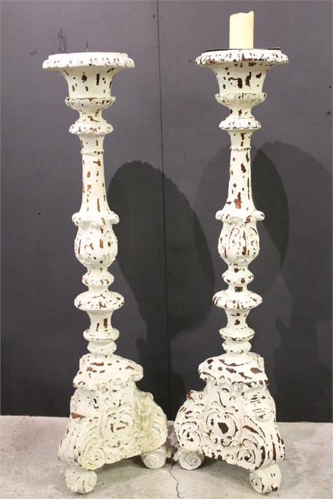 A pair of large wooden painted pricket candle stands. - Image 19 of 20