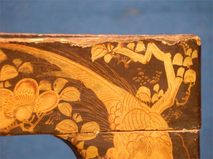 A nest of three black lacquer and painted graduating Oriental / Chinese tables. Decorated with - Image 6 of 15