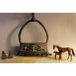 A cast metal, cold painted mare and foal figural group; 4.5cm high; 58g together with a Uruguayan