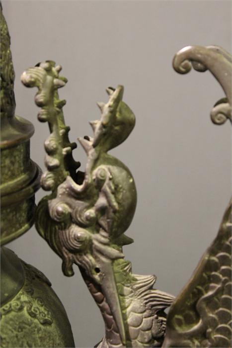 A Large floor standing Bronze Chinese / oriental temple Censer / Incense burner and cover. dragon, - Image 63 of 78