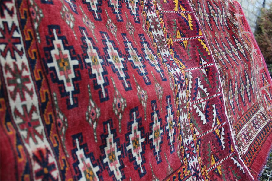 A pair of fine quality Mid 19th century turkoman yamut, very fine weave torbas;in rich red and - Image 10 of 14