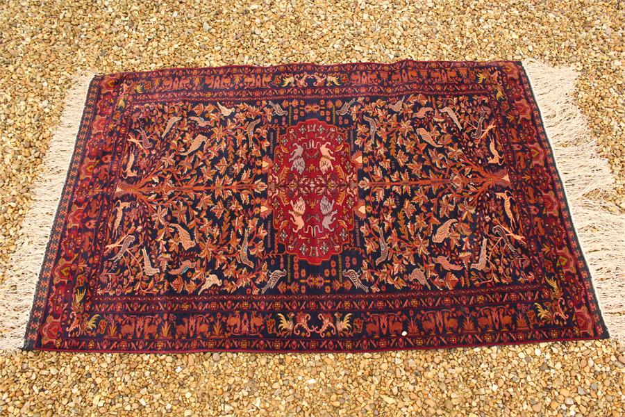 A mid 20th century afghan, tribal silk and wool on silk rug, dated 1361 in the Farsi calendar a very - Image 10 of 12
