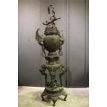 A Large floor standing Bronze Chinese / oriental temple Censer / Incense burner and cover. dragon,