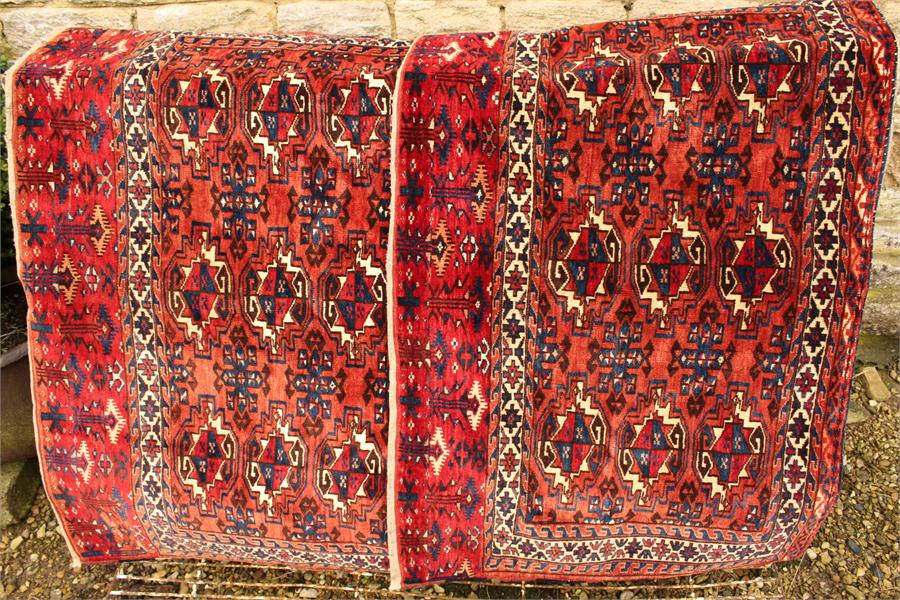 A pair of fine quality Mid 19th century turkoman, very fine weave torba rugs; both approximately - Image 2 of 12