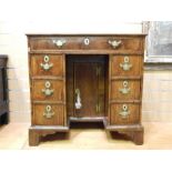 18th Century Walnut Kneehole Desk With Sliding Cupboard. Re-veneered 18th century carcase with