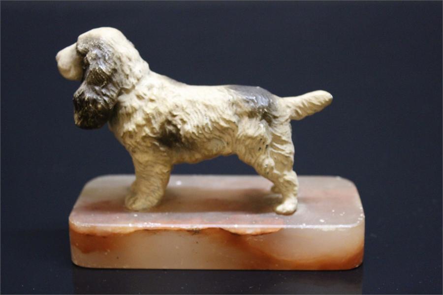 A cold painted metal spaniel dog on marble mount. - Image 2 of 14