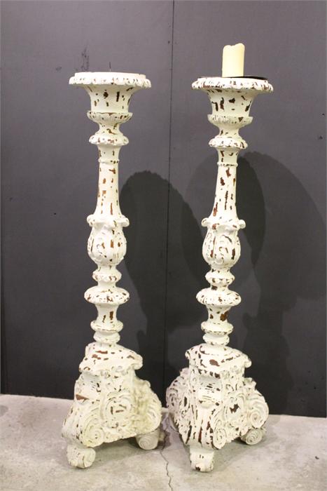 A pair of large wooden painted pricket candle stands. - Image 11 of 20