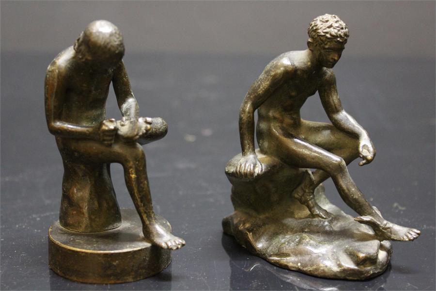 Two bronze figures of seated males, one with winged feet. Height: - Image 2 of 18