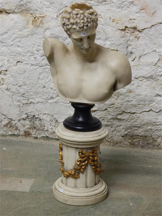 Classical figure on pedestal column - Damage and loss to hair - hole in head - modern, dimensions
