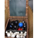 Wicker Hamper with bowls, skittles and boules