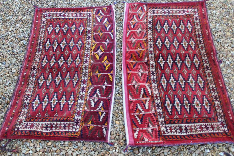 A pair of fine quality Mid 19th century turkoman yamut, very fine weave torbas;in rich red and - Image 4 of 14