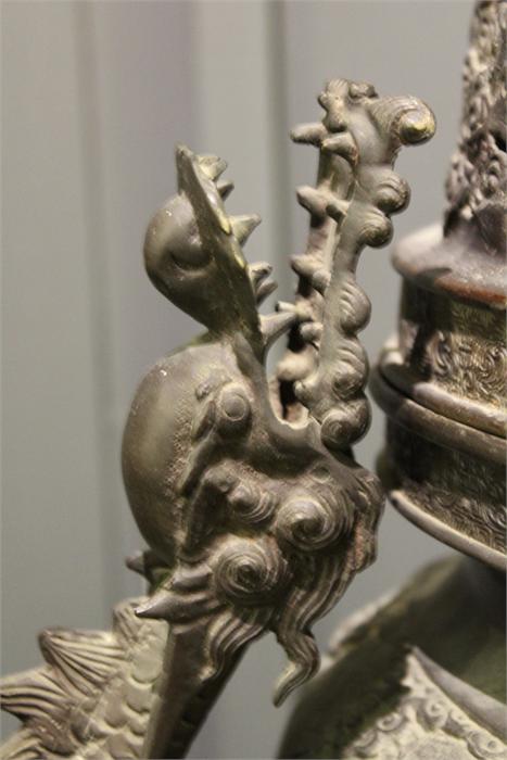 A Large floor standing Bronze Chinese / oriental temple Censer / Incense burner and cover. dragon, - Image 64 of 78