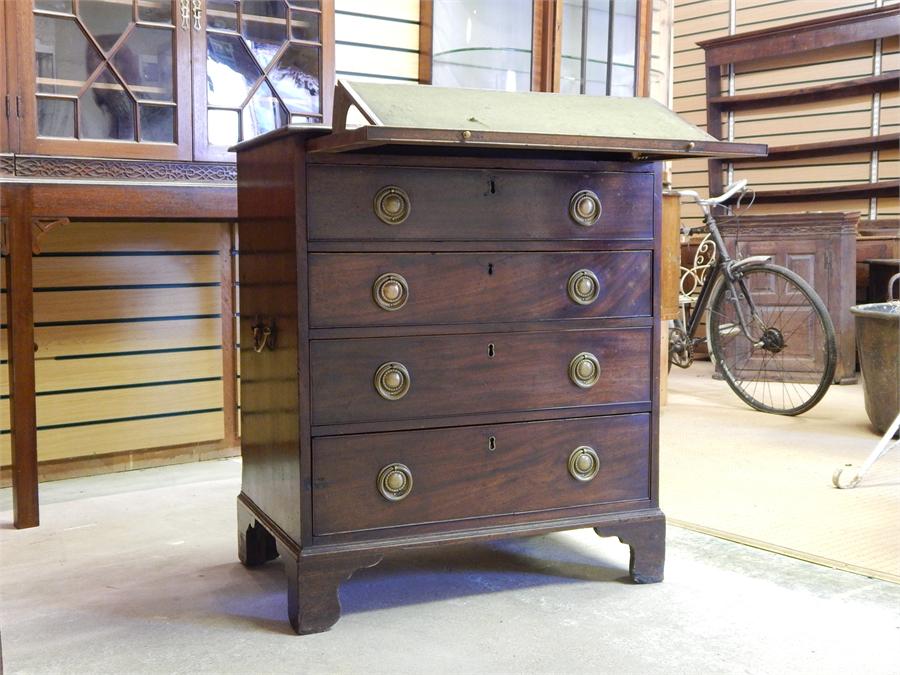 Small Mahogany Bachelors Chest with Carrying Handles. Chest of drawers with replaced cast handles in